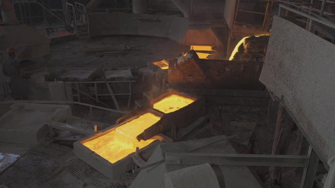 铜材冶炼阳极铜生产实拍4K素材