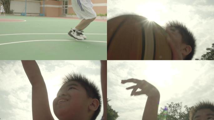 唯美小学生打篮球练习投篮升格上体育课