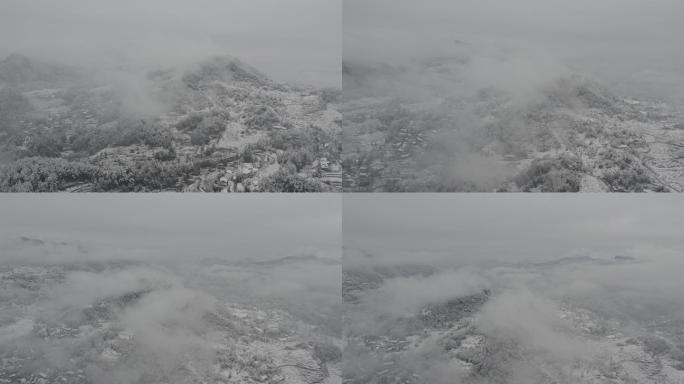 航拍贵州山区大雪雪景