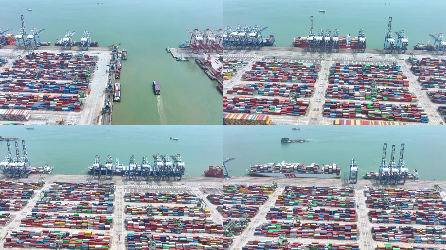 广州自贸区南沙港集装箱码头航拍4K