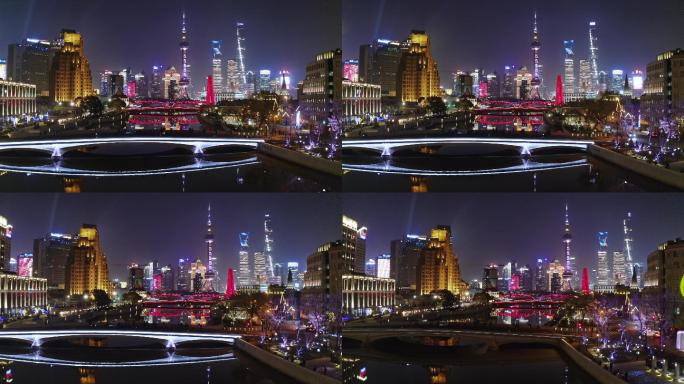 上海苏州河夜景航拍4k
