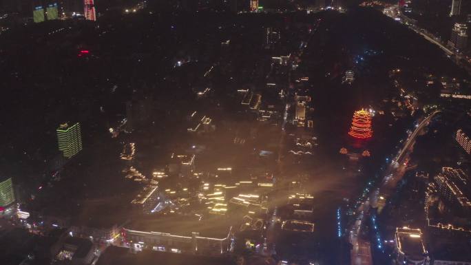 4K原素材-航拍深夜武汉武昌老城区夜景