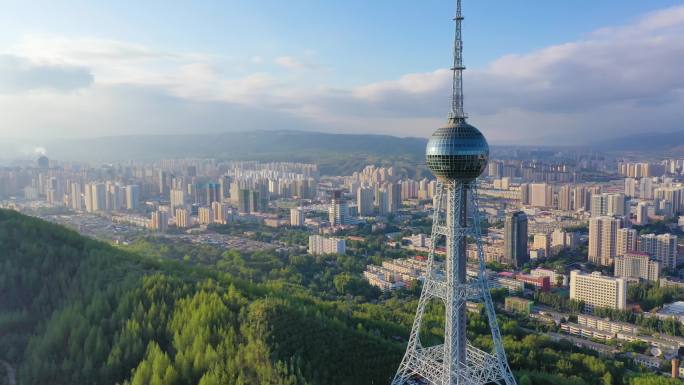 原创西宁浦宁之珠电视塔地标建筑城市风光