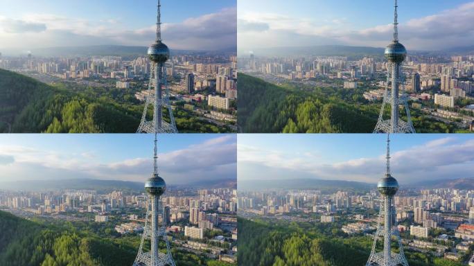 原创西宁浦宁之珠电视塔地标建筑城市风光