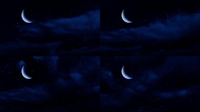 【HD天空】蓝色弯月新月星空云层夜晚深夜