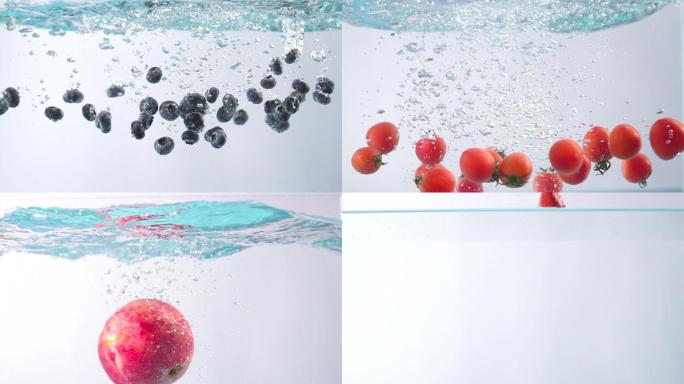 棚拍草莓蓝莓石榴水花升格 水果入水