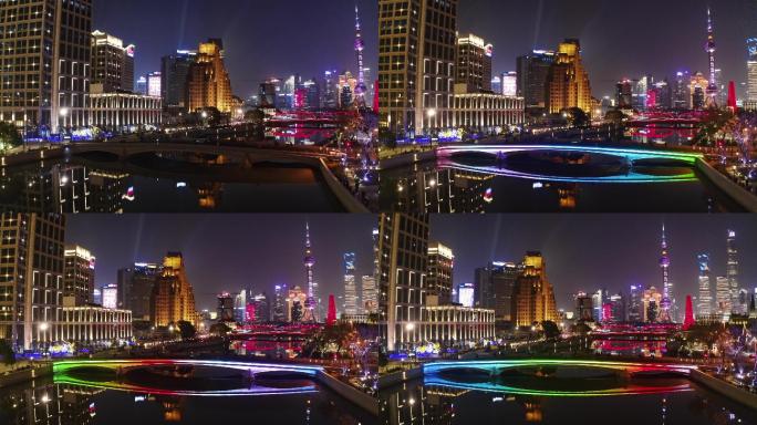 上海苏州河航拍夜景4k