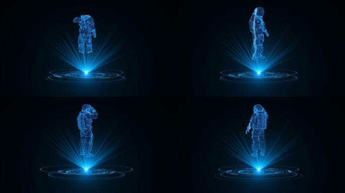 【原创】蓝色线框全息科技宇航员动画带通道