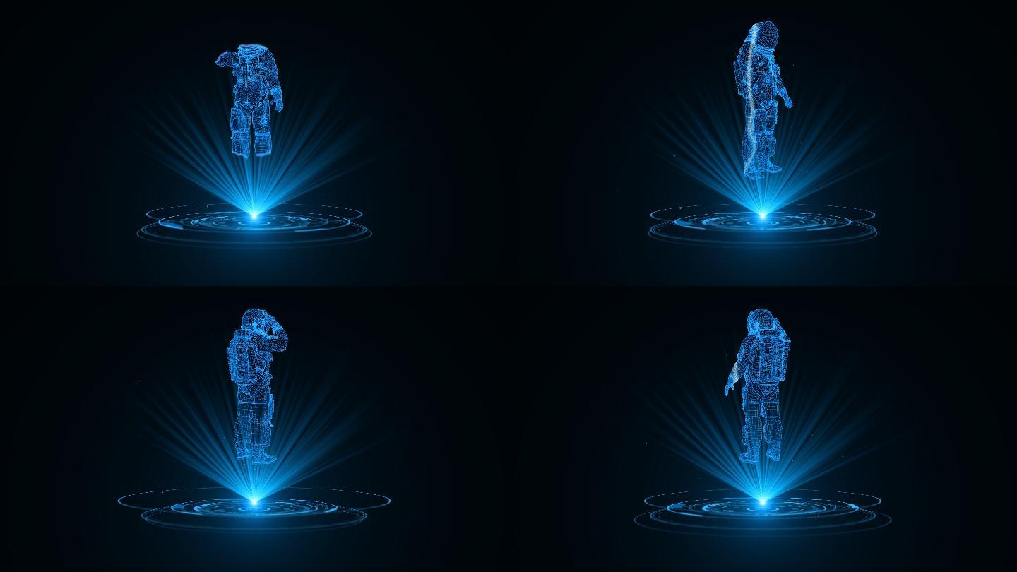 【原创】蓝色线框全息科技宇航员动画带通道