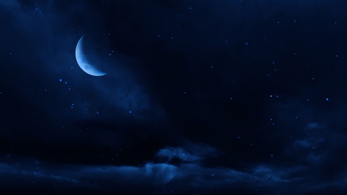 【HD天空】新月星空夜晚蓝色弯月星月夜景