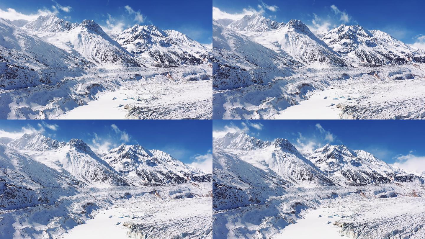 西藏来古冰川边上的雪山航拍4k