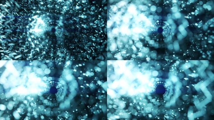 蓝色粒子流动画空间感虫洞黑洞4K素材