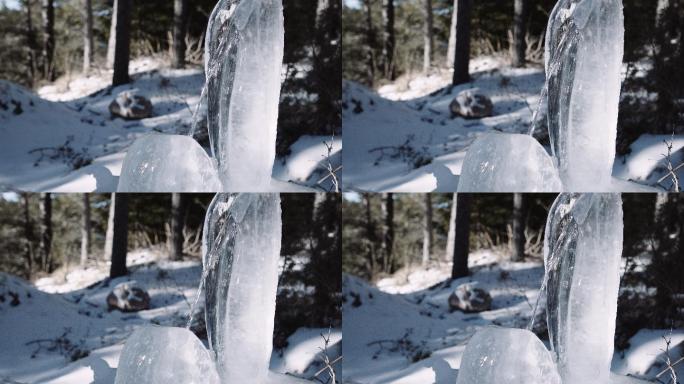 山泉的特写镜头冰泉冰块冰天雪地冰水视频素