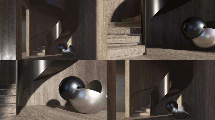 4K抽象建筑空间光影变化楼梯-03