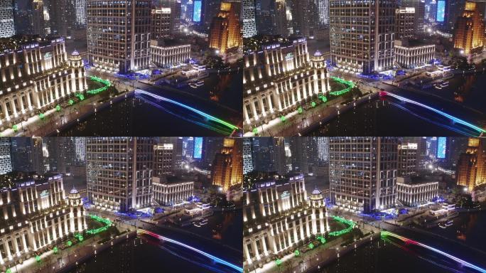 上海苏州河两岸建筑航拍4k