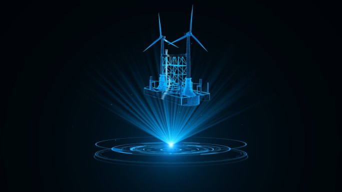 【原创】全息线框科技风力发电机动画带通道
