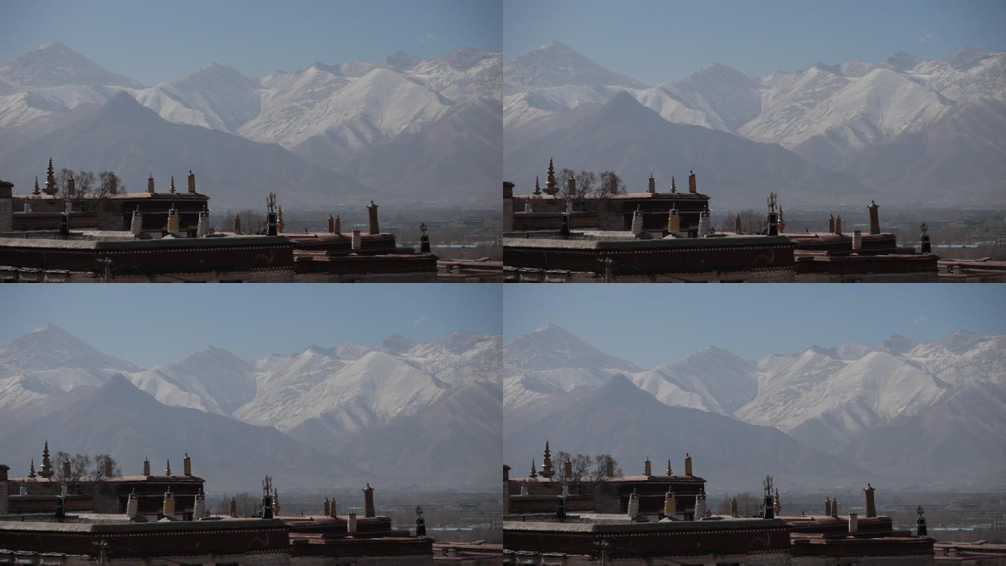 拉萨 藏族民  朝拜转经文 藏式建筑 山