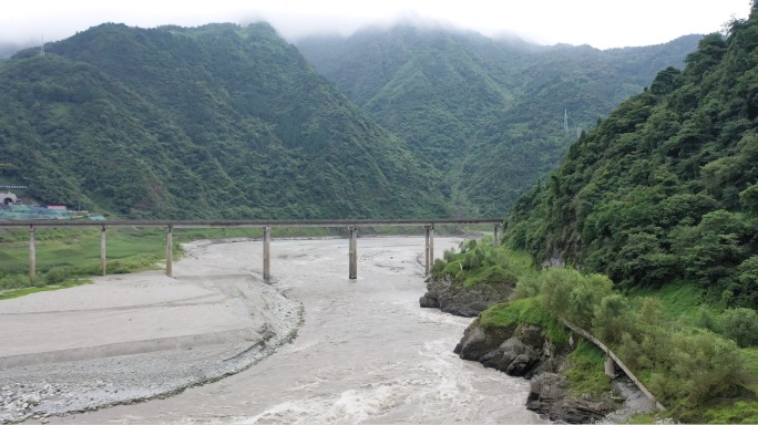 汶川映秀震中石 百花大桥遗址牛圈沟 航拍