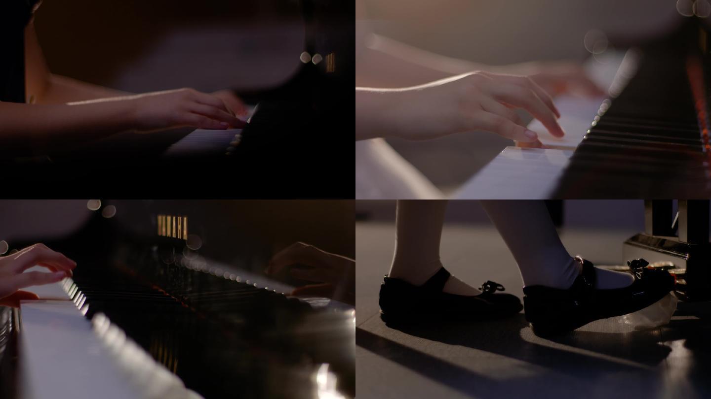 原创唯美儿童小学生弹钢琴演奏弹琴特写琴键