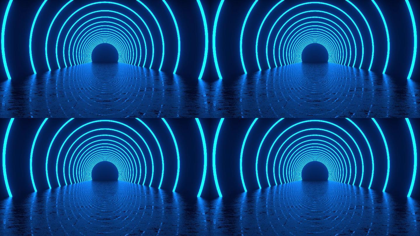 未来隧道动画背景全息粒子圆圈圆环空间穿梭