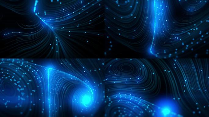 蓝色漩涡状线条流动汇聚聚集星河旋转