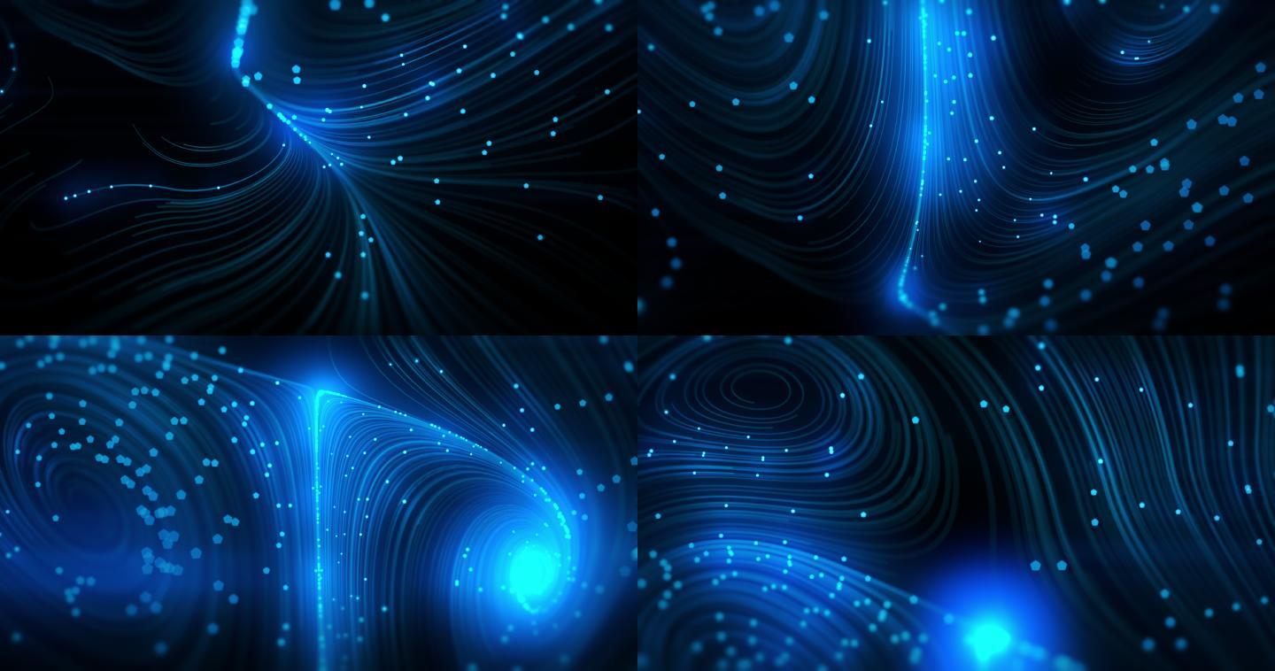 蓝色漩涡状线条流动汇聚聚集星河旋转