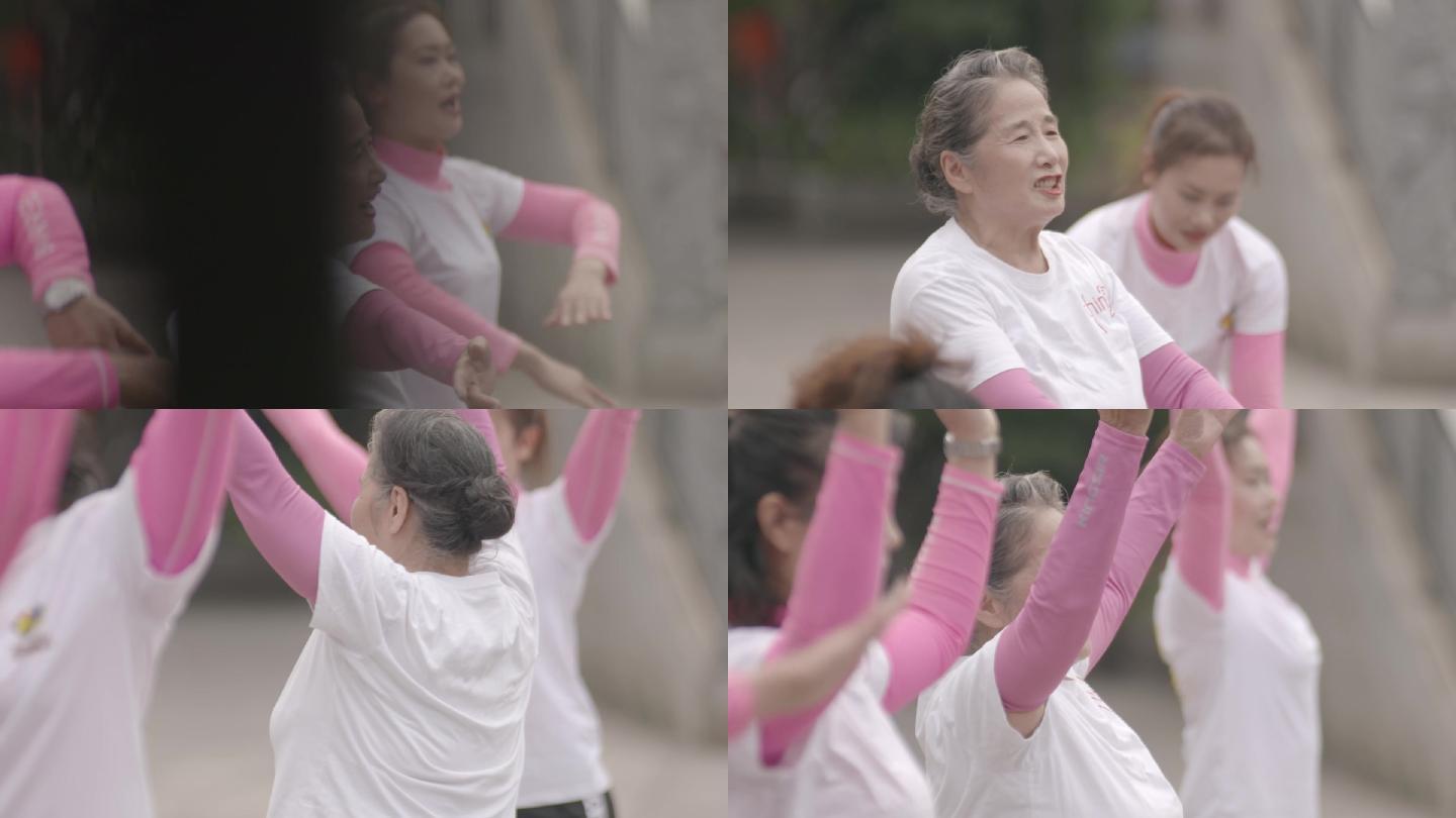 锻炼身体的人群老人跳广场舞晚年幸福生活