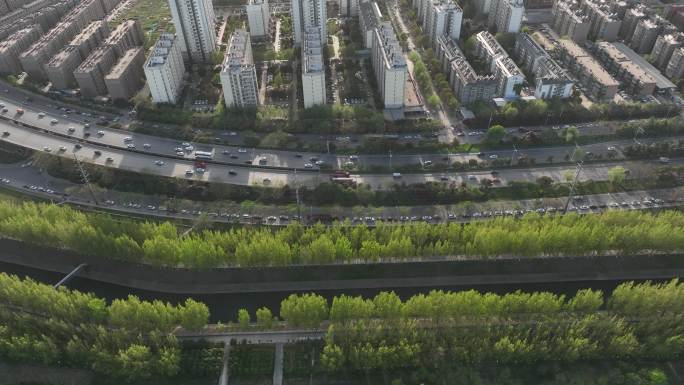 西安城市风光素材西三环城市绿化生态环境