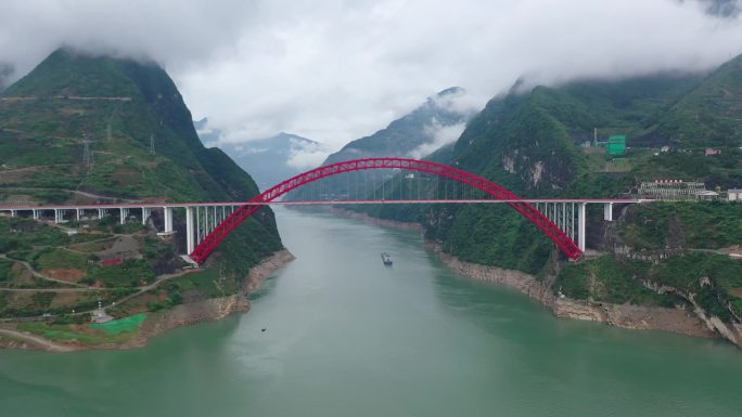 秭归归州香溪长江大桥西陵峡峡江航拍