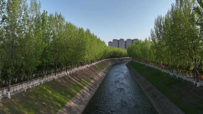 西安皂河航拍汉长安城遗址西三环城市绿化带