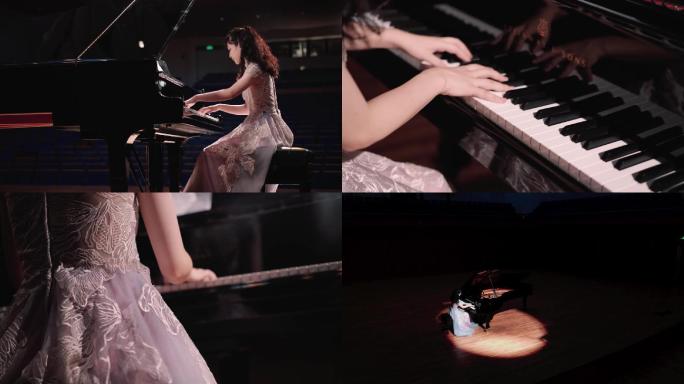 成都城市音乐厅女子弹钢琴黑场音乐航拍