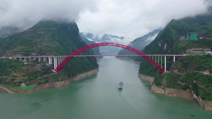 秭归归州香溪长江大桥西陵峡峡江航拍