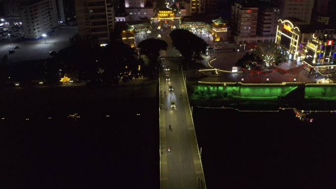 4k航拍韶关百年东街江景大桥大楼夜景