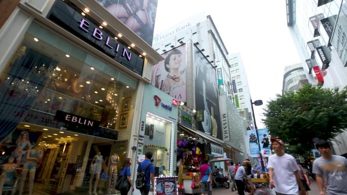 韩国商业街 国外购物 人流