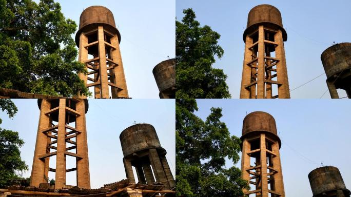 荒废的水泥塔七十年代的水塔荒废老水塔水塔