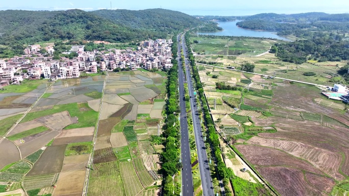 春天绿色的乡村田野公路航拍