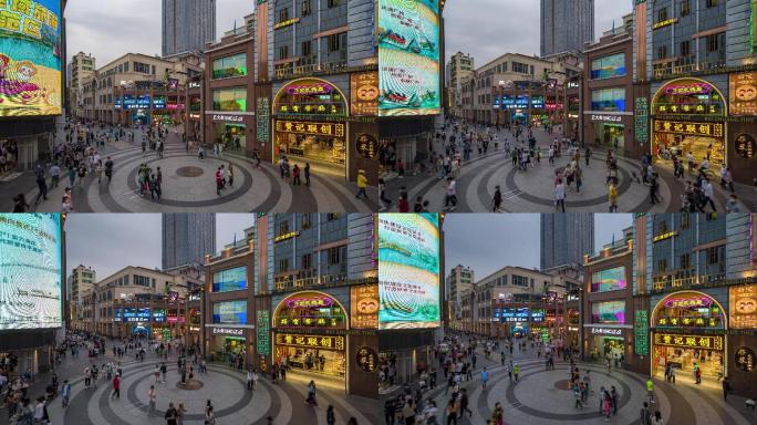 广州北京路商业步行街人流延时摄影4K画质