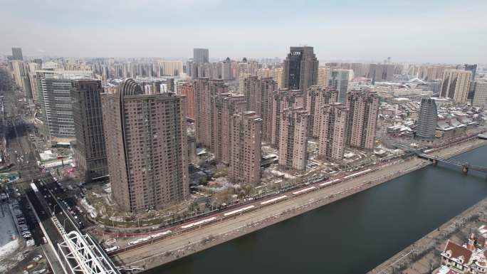 天津4k实拍城市建筑进步桥