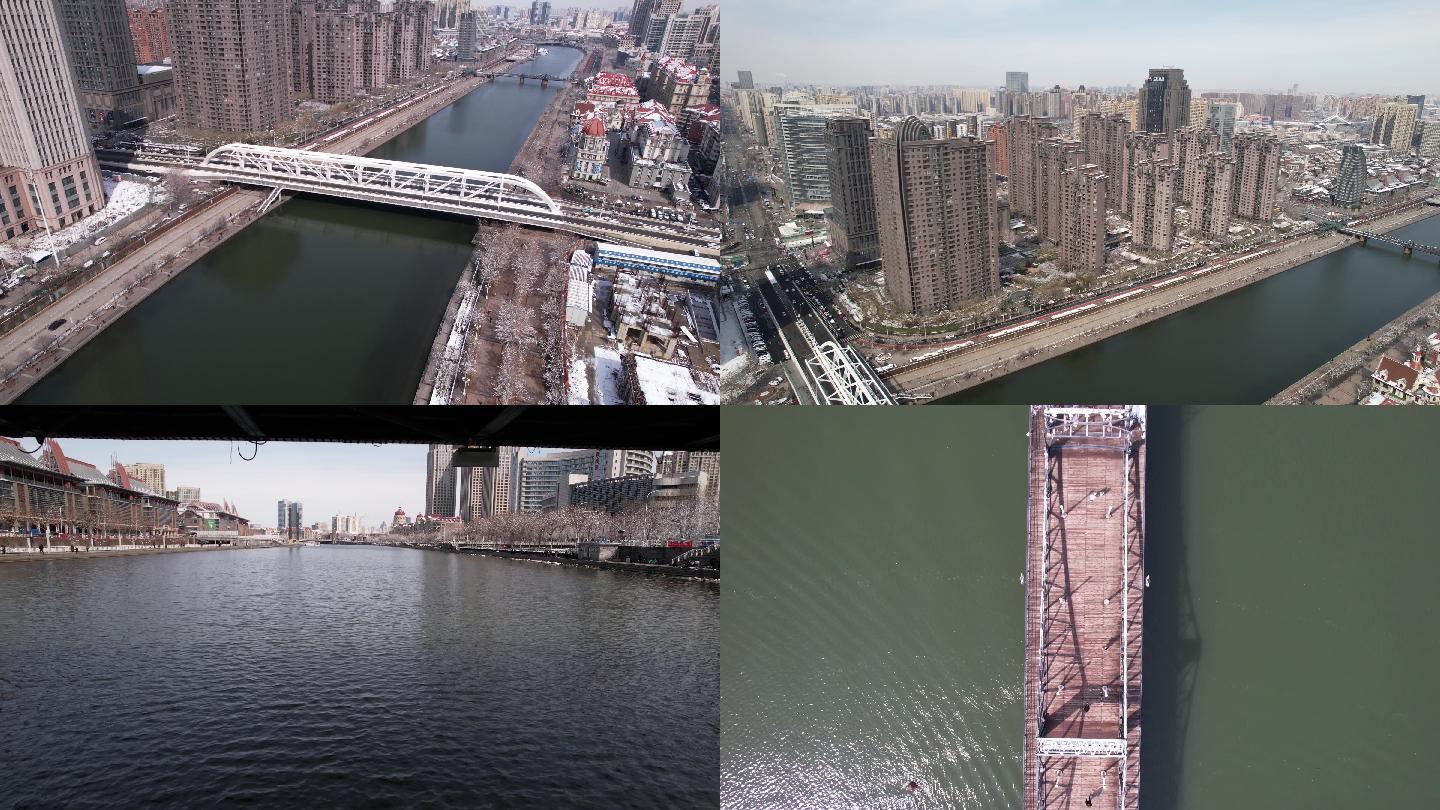 天津4k实拍城市建筑进步桥