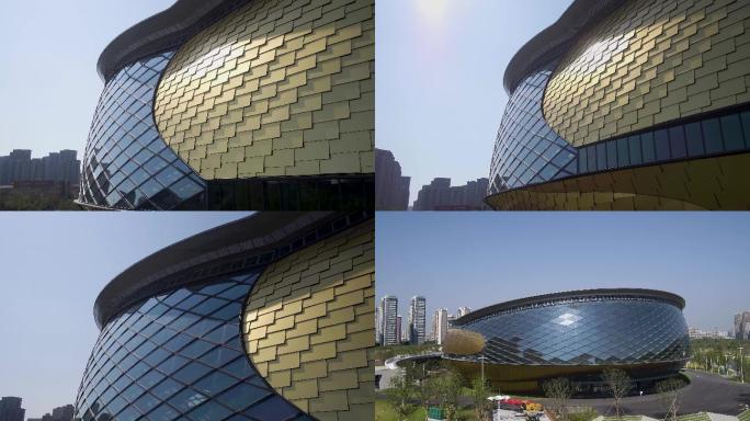 杭州运河亚运公园国球中心特写航拍