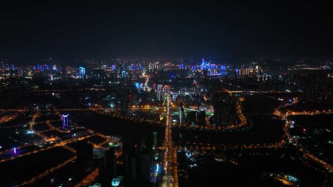 5K高空鸟瞰长沙夜景航拍2