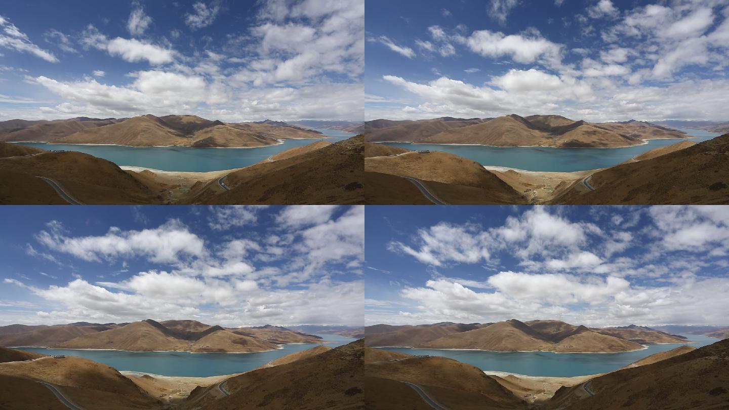 西藏 羊湖卓雍措 高原 雪山蓝天白云延时