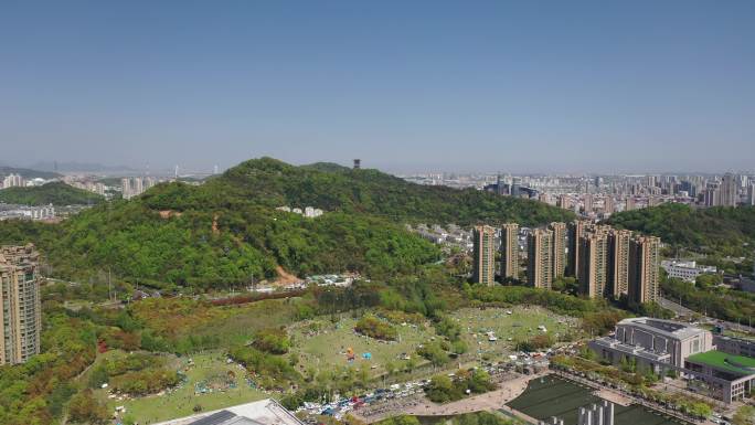 台州市市民广场白云阁航拍