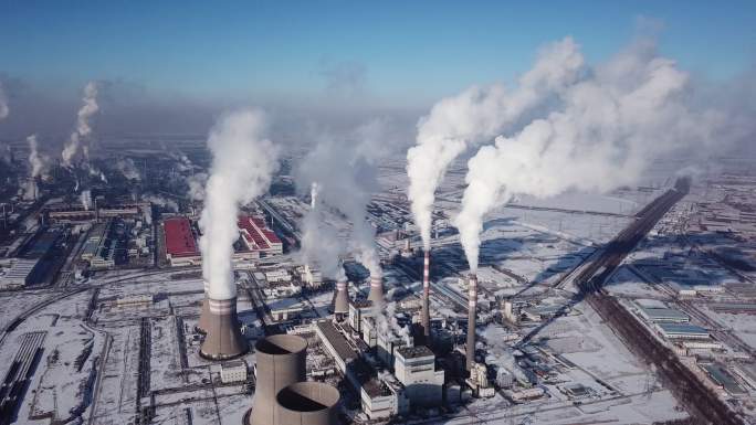 电站冬季鸟瞰图碳排放大气污染火力发电