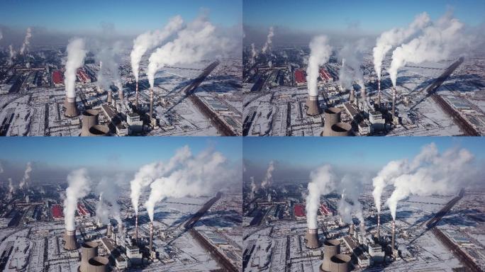 电站冬季鸟瞰图碳排放大气污染火力发电