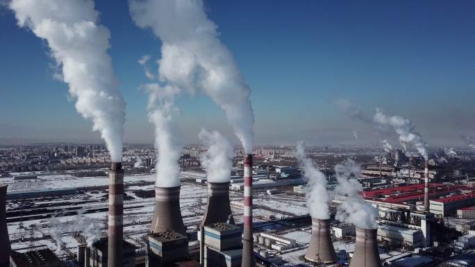 火力发电站鸟瞰图大气污染水蒸气气体