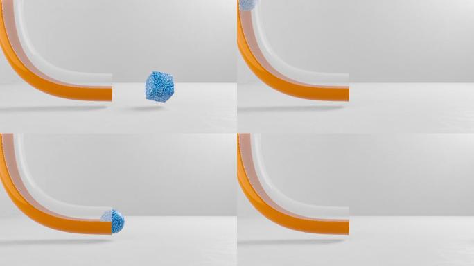 球穿过塑料管动画滑梯正方体高台滚落