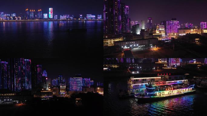 汉口江滩武汉关码头樱花节灯光秀夜景航拍