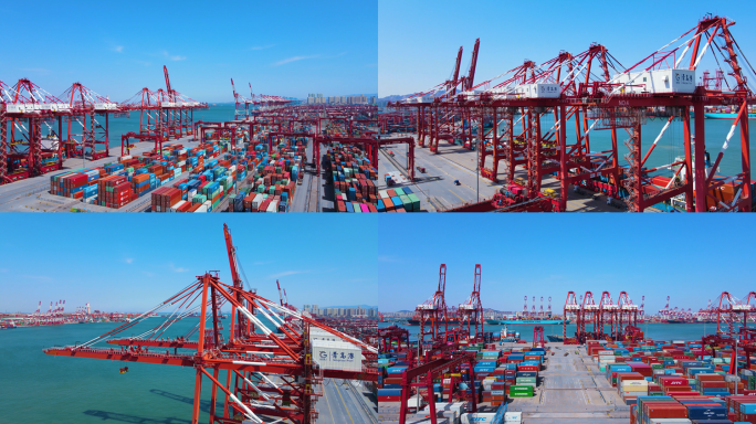 青岛港港口运输仓储集装箱航拍视频素材