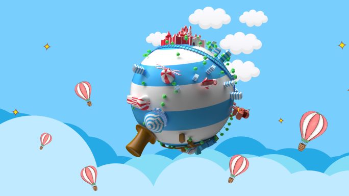 卡通 彩虹 风车 少儿 地球 热气球